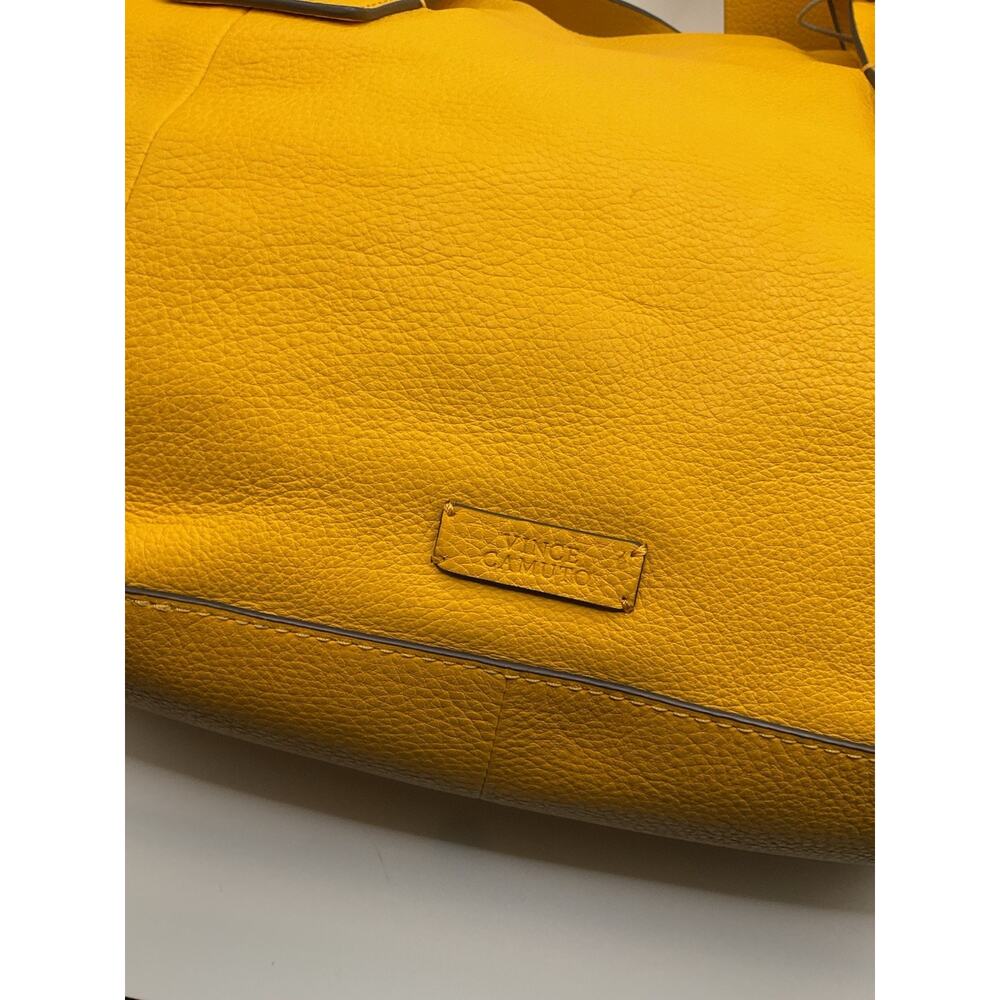 Vince Camuto Yellow Pebbled Satchel Top Handle Detachable Strap Drawstring Zip - Picture 4 of 6
